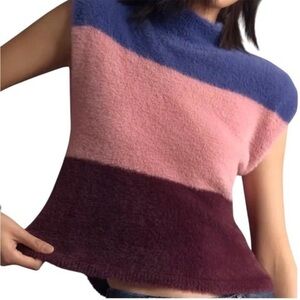 Anthro Maeve XL Pink Plum Burgundy Fuzzy Soft Knit Sleeveless Boxy Sweater Top